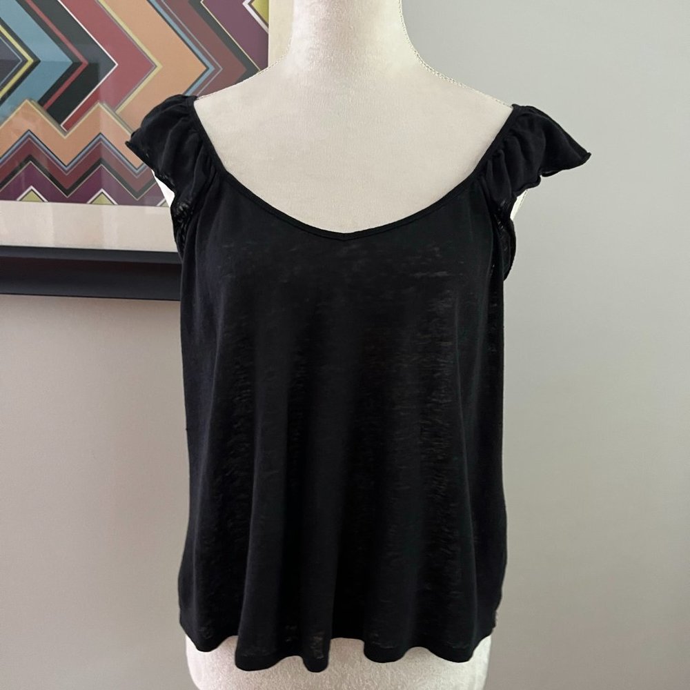 Express Black Linen Flutter Tank XS